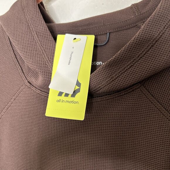 Heavy Waffle HOODED Sweatshirt All in Motion 2 pocket BROWN Thumbholes Sz Small - Picture 8 of 13